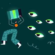 آدمکی در حال دویدن و چشم هایی به دنبال آن