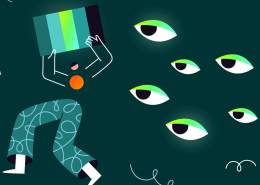 آدمکی در حال دویدن و چشم هایی به دنبال آن