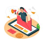 مردی در حال تبلیغات برای بازاریابی ایمیلی