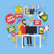 مردی در حال تبلیغات آنلاین