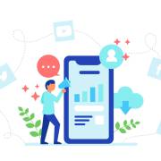 فردی بلندگو به دست در کنار تلفن همراه