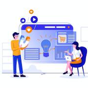 دو کاراکتر زن و مرد در کنار صفحه