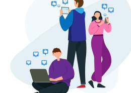 دو مرد و یکزن در حال کار با لپ تاپ و تلفن همراه