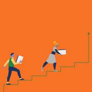 یک زن و مرد در حال بالا رفتن از پله