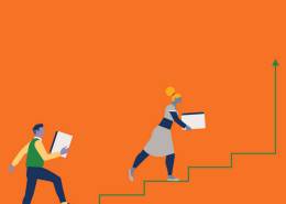 یک زن و مرد در حال بالا رفتن از پله