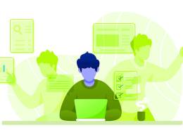 کاراکتری در حال کار با لپ تاپ